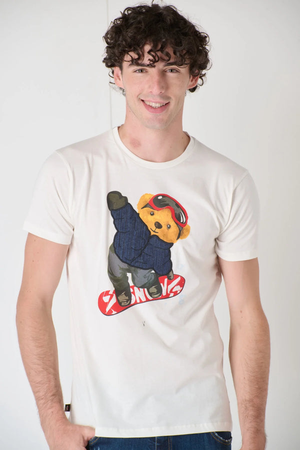 T-SHIRT PANNA TEDDY CON SNOWBOARD